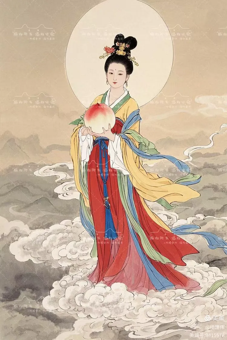 麻姑献寿每逢西王母三月三蟠桃会,麻姑于绛珠河畔以灵芝酿酒献寿创 